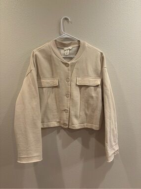 H&M Cream Cropped Bomber Jacket
